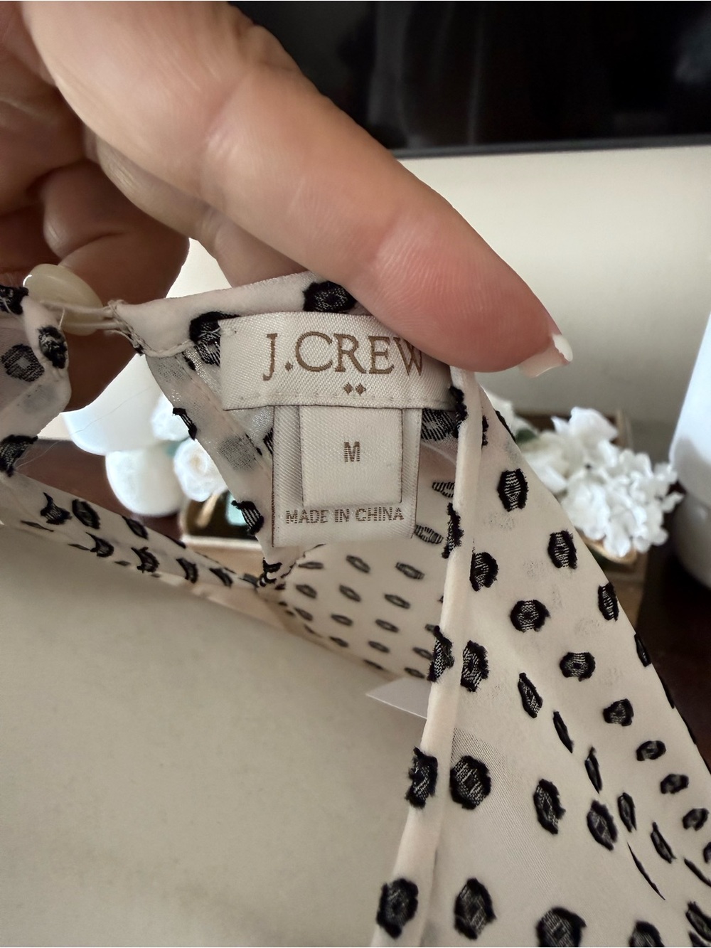 NWT J. Crew Cream Blouse with Black Polka Dots - Picture 3 of 5